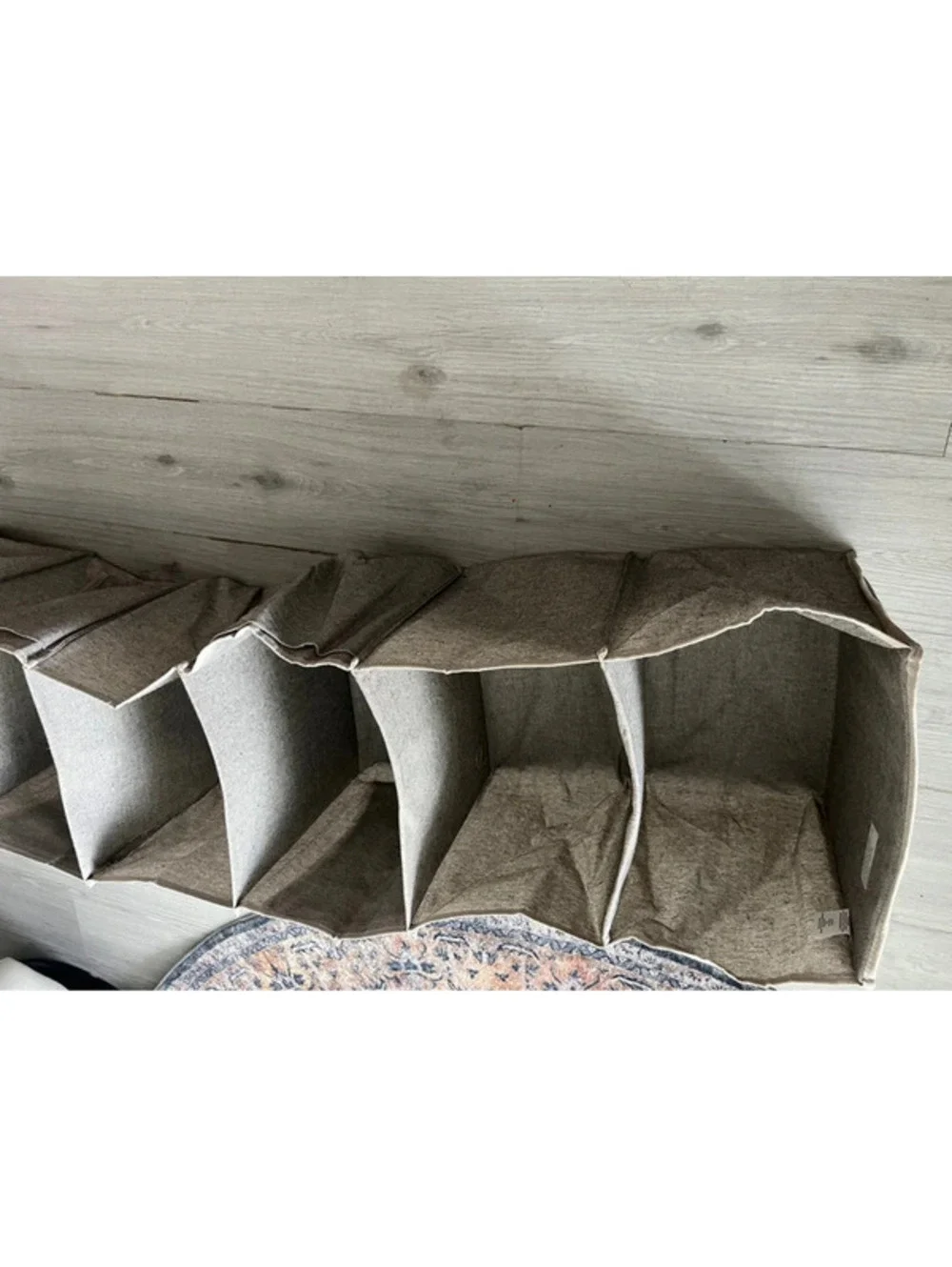Beige long fabric hanging organizer storage with pockets